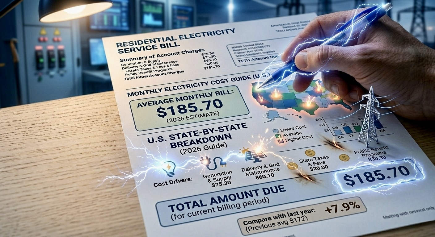 How Much Does Electricity Cost Per Month in the U.S.? (2026 Guide) 4 Monthly electricity bill statement showing total charges in the U.S.