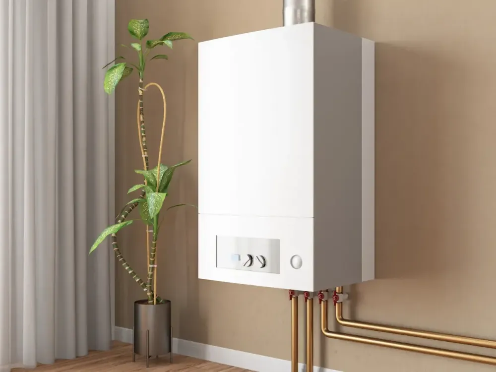 Residential natural gas furnace used for home heating in winter