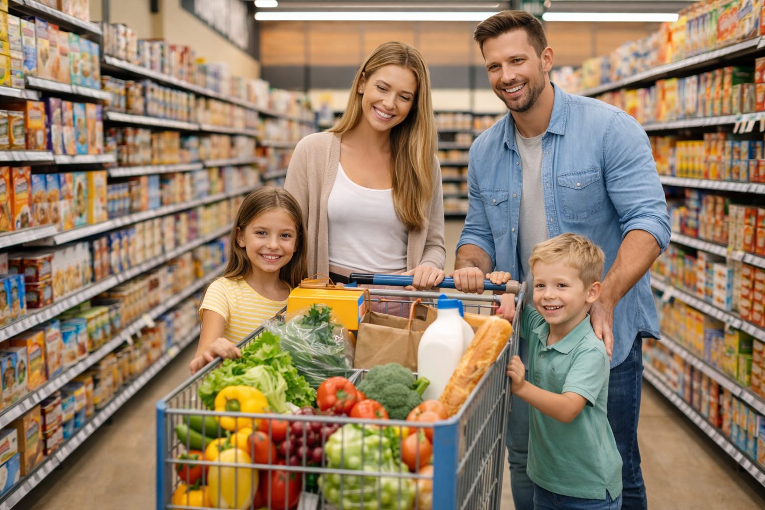 average grocery cost per week in the united states with family shopping in supermarket