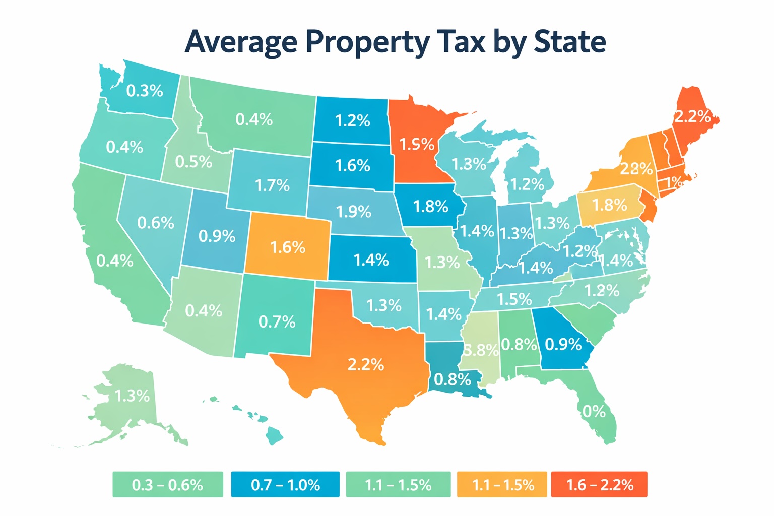 Average Property Tax in the U.S. by State (2026 Guide) 4 map of the united states illustrating average property tax rates by state