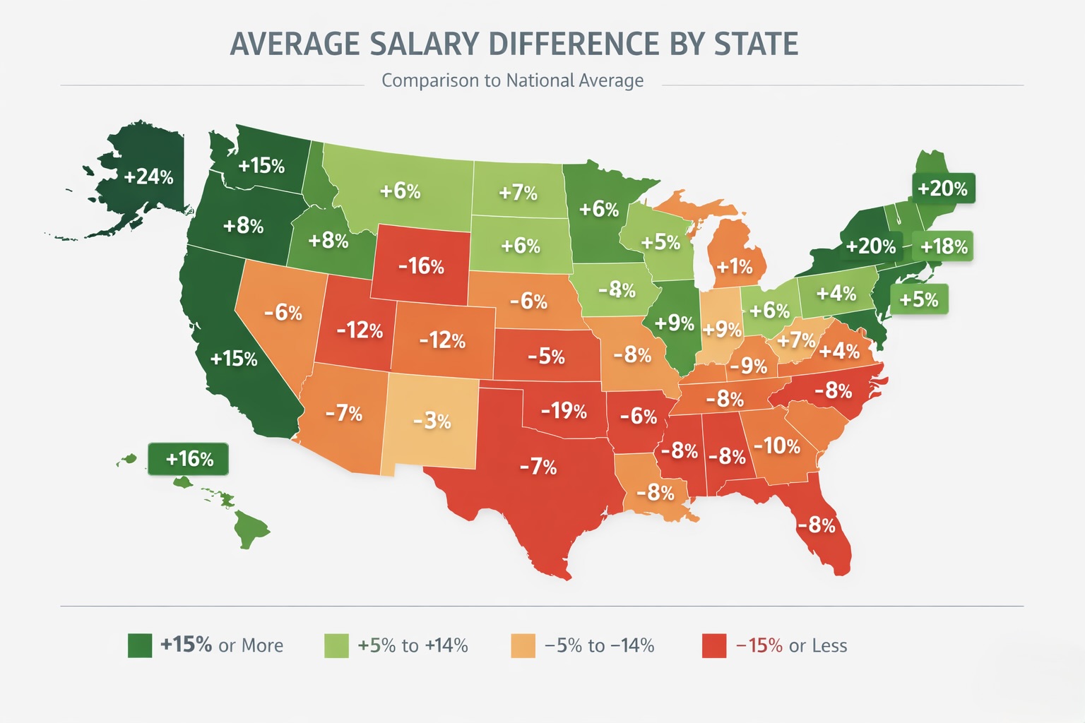 Average Salary by State in the U.S. (2026 Comparison Guide) 2 map of the united states showing average salary differences by state
