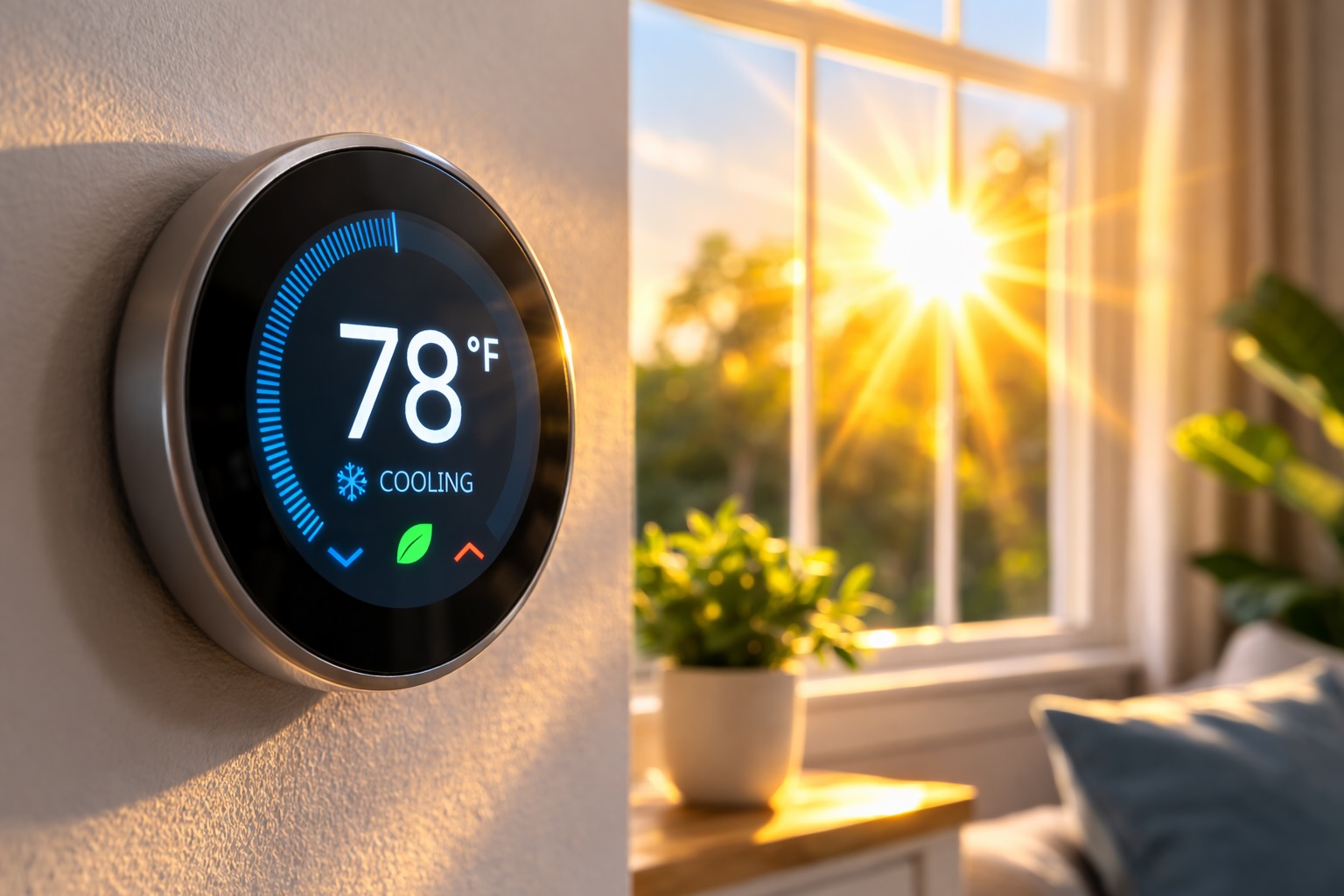 Thermostat set to 78 degrees showing energy-saving air conditioning setting