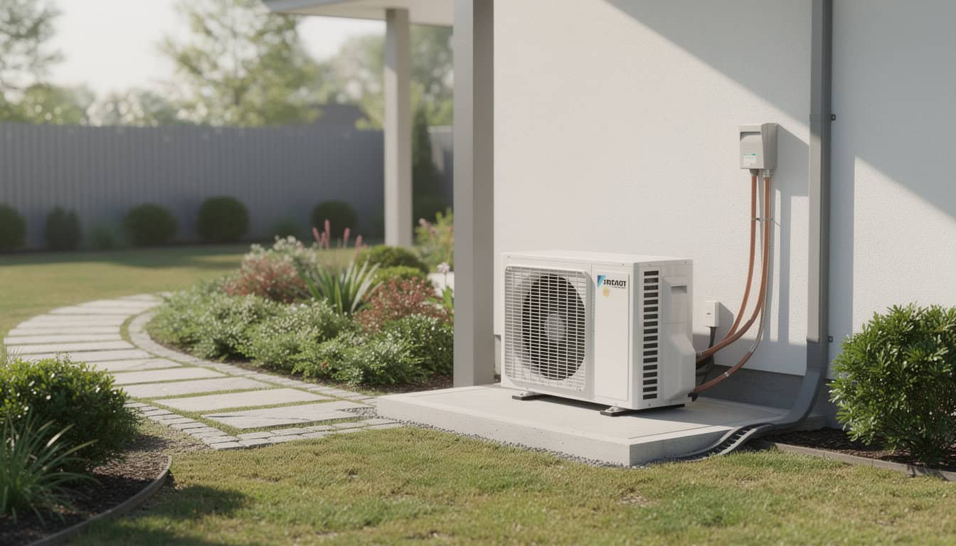 Central air conditioning unit installed outside a residential house