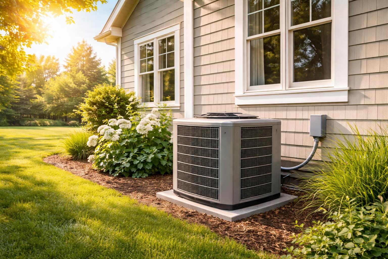 How Much Does Central Air Increase Your Electric Bill? 2 Outdoor central air conditioning unit running beside a house in summer