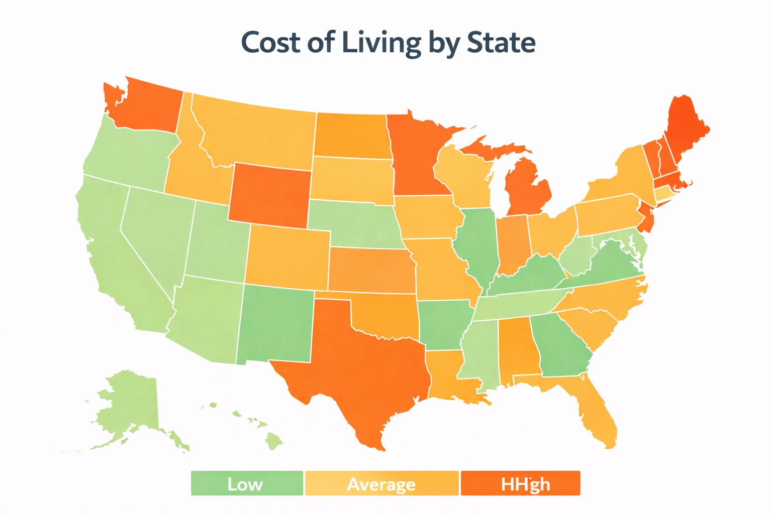 map of the united states comparing cost of living by state
