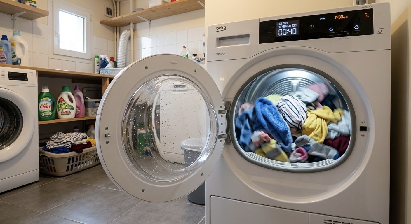 Clothes dryer running with estimated electricity cost per load