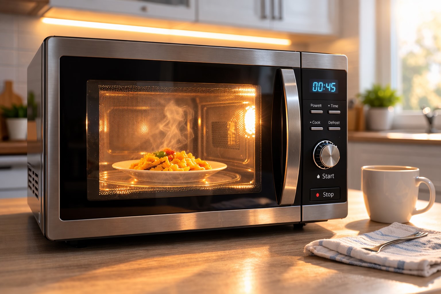 Microwave running with estimated electricity cost per minute